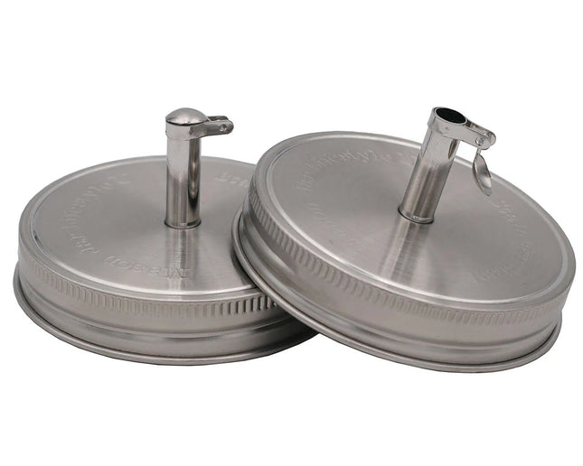 Stainless Steel Pour Spout Oil Cruet Lids for Mason Jars 2 Pack