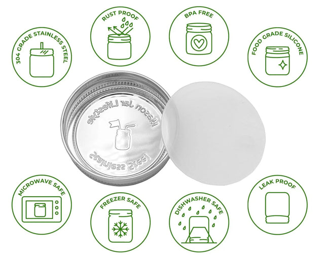 Stainless Steel Storage Lids with Silicone Seals for Wide Mouth Mason Jars